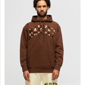 Market Chess Club Applique Fleece Hoodie Brown